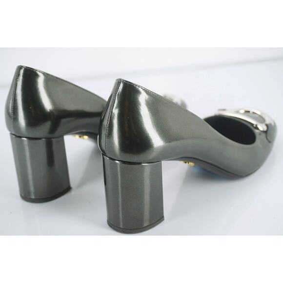 Prada Grey Patent D Ring Buckle High Heels Pumps - Picture 2 of 10